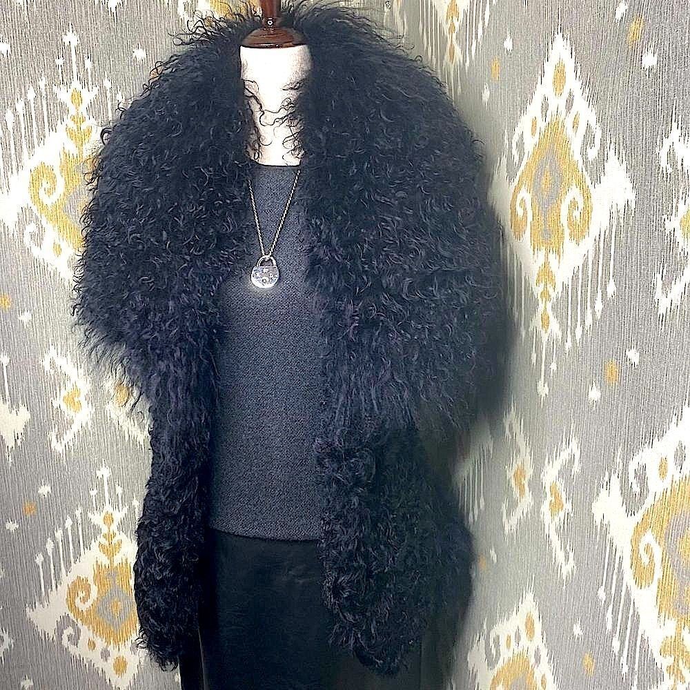 Ralph Lauren Long Black Curly Lamb Shearling Vest - Picture 14 of 16